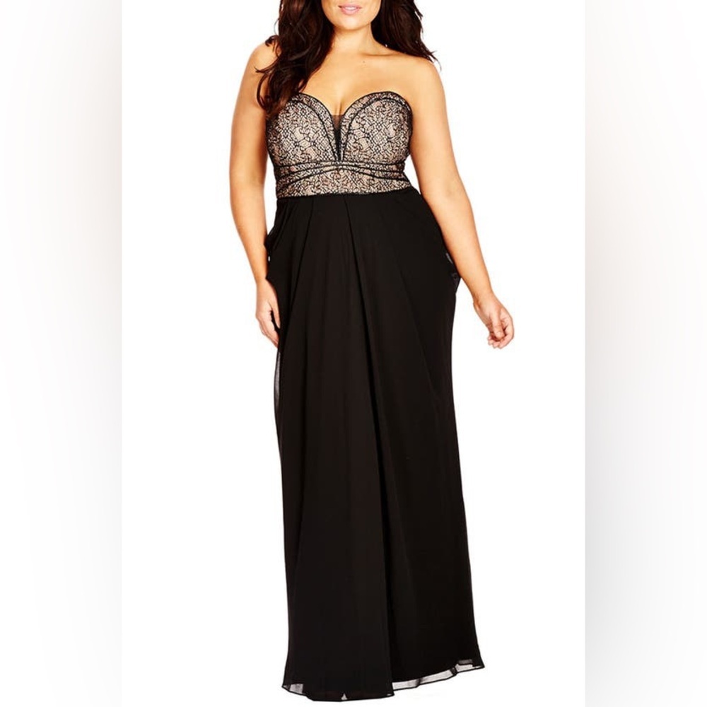 City Chic Black and Gold Lace Maxi Dress